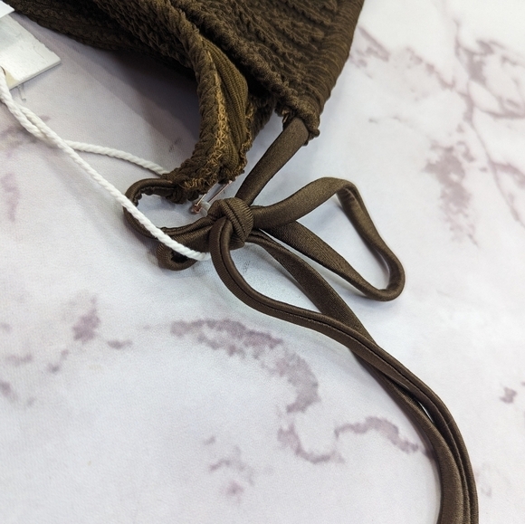 Good American Swim Bottom Women 7 8 4X 5X Mocha Brown Crinkle Tiny Ties Bikini - Picture 12 of 12